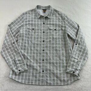 Eddie Bauer Travel Outdoor Button-Up Shirt Women Sz L Gray Roll Tab Sleeves